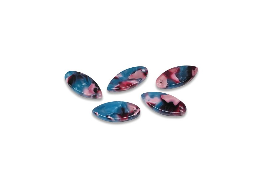 Pendentif Mini Ellipse 17.2x7.7x5 mm Bleu/Rose x 2