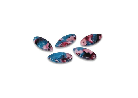 Pendentif Mini Ellipse 17.2x7.7x5 mm Bleu/Rose x 2
