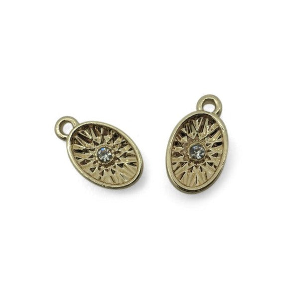 Pendentif/Breloque Strass Ovale 11x6 mm Doré x 1