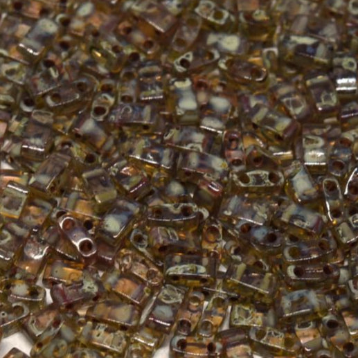 Half Tila Beads HTL-4505 Transparent Light Smoky Topaz Picasso x 10 g