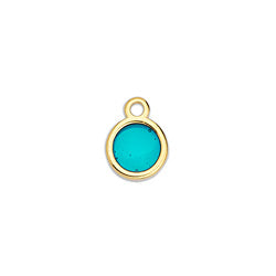 Breloque Ronde 8 mm Dor&eacute; &agrave; l'Or Fin en R&eacute;sine Epoxy Vitrail Turquoise x 1