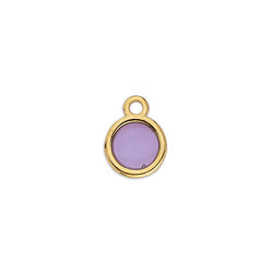 Breloque Ronde 8 mm Doré à l'Or Fin en Résine Epoxy Vitrail Violet Clair x 1