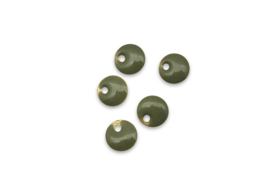 Pendentif émaillé Rond 8 mm Khaki x 5