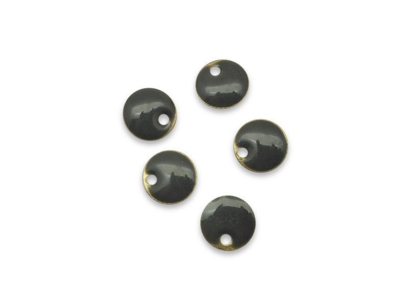 Pendentif émaillé Rond 8 mm Gris x 5