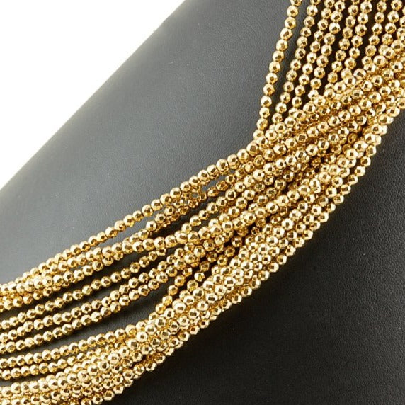 Perles en Hématite Rondes Facettées Dorées 3 mm x 20