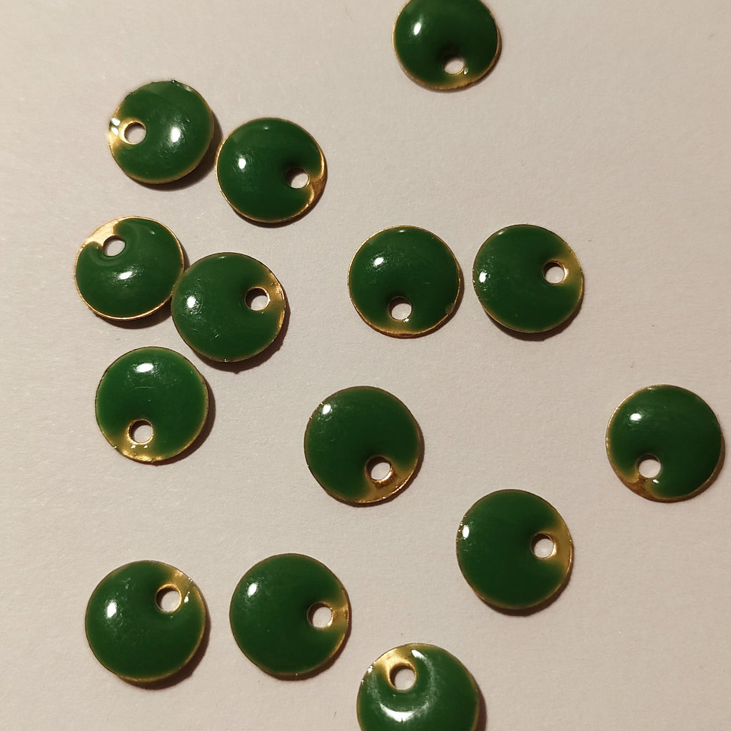 Pendentif émaillé Rond 8 mm Vert  x 5