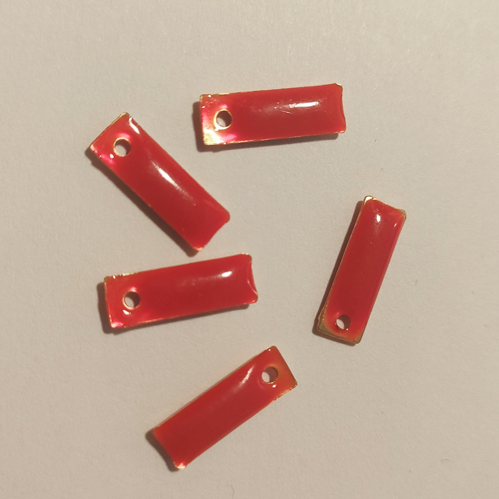 Pendentif émaillé Rectangle 15x5 mm Rouge x 5