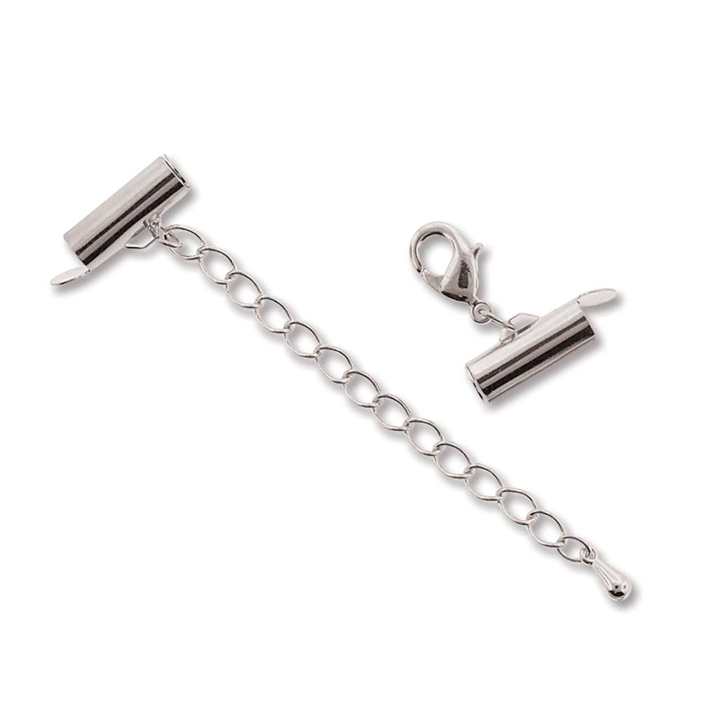 Embout pour tissage de perles 13 mm avec fermoir et chaînette d'extension Argenté x 1