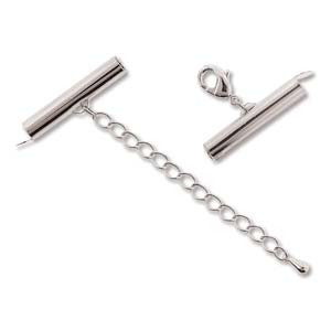 Embout pour tissage de perles 25 mm avec fermoir et chaînette d'extension Argenté x 1