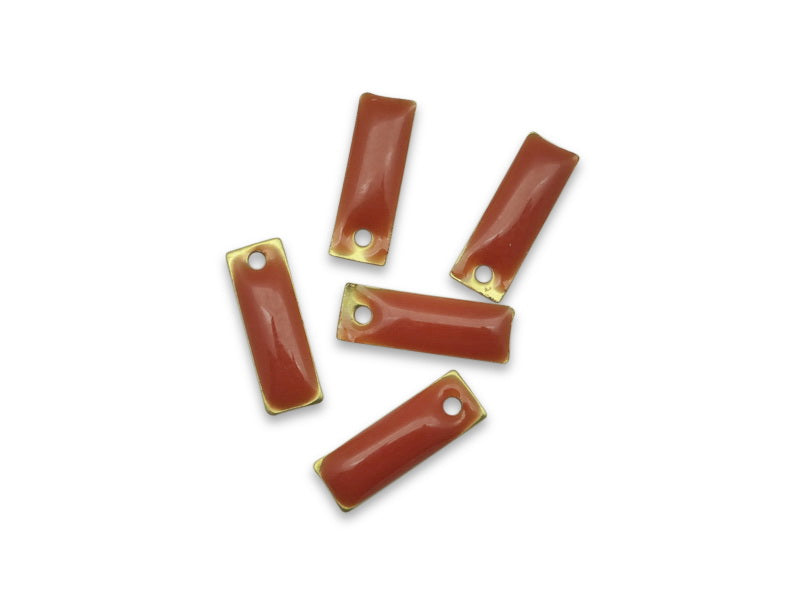 Pendentif émaillé Rectangle 15x5 mm Orange x 5