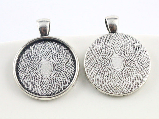Pendentif pour Cabochon 25 mm Argenté Vieilli x 1