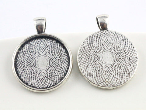 Pendentif pour Cabochon 25 mm Argenté Vieilli x 1