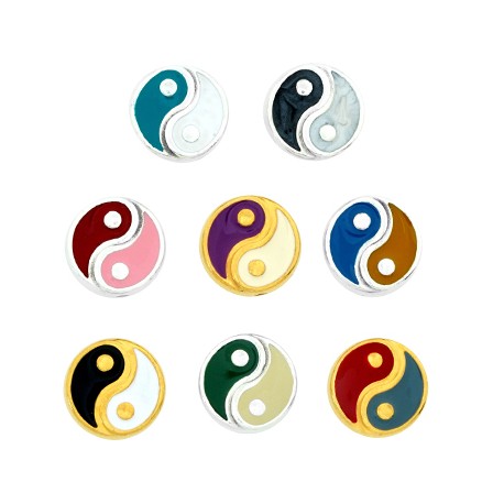Perles Rondes "Yin et Yang" en Zamac et Email 12 mm Cherry/Pink x 1