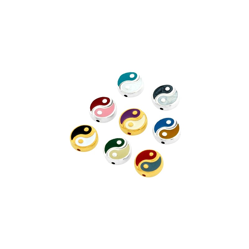 Perles Rondes "Yin et Yang" en Zamac et Email 12 mm Black/White x 1