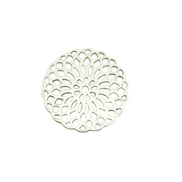 Pendentif/Breloque Rond Filigrane 20 mm Argenté x 1