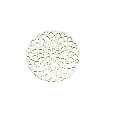 Pendentif/Breloque Rond Filigrane 20 mm Argenté x 1