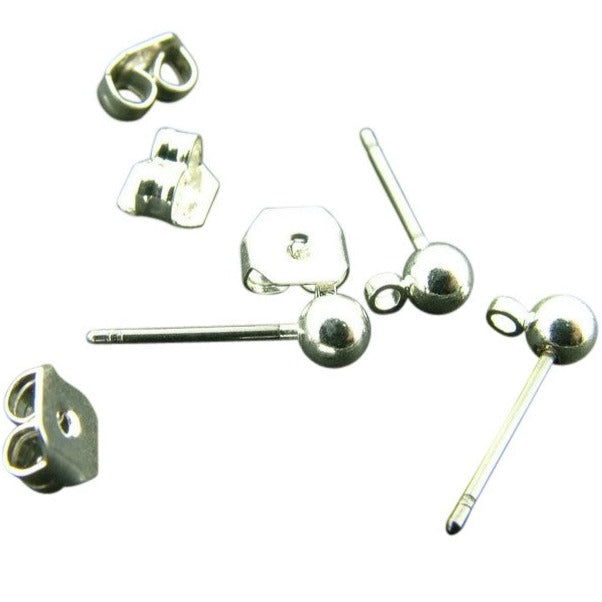 Clous d'Oreilles Tête Boule avec Anneau 3 mm Argenté x 2