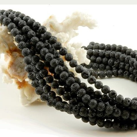 Perles en Lave Noire Rondes 6 mm x 15