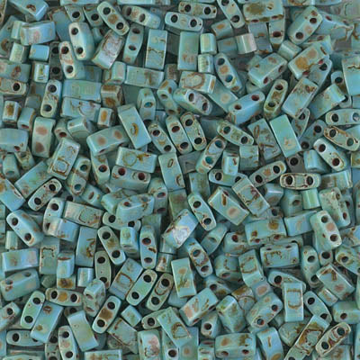 Half Tila Beads HTL-4514 Opaque Turquoise Blue Picasso x 10 g