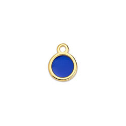 Breloque Ronde 8 mm Dor&eacute; &agrave; l'Or Fin en R&eacute;sine Epoxy Vitrail Bleu Cobalt x 1