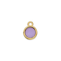 Breloque Ronde 8 mm Dor&eacute; &agrave; l'Or Fin en R&eacute;sine Epoxy Vitrail Violet Clair x 1