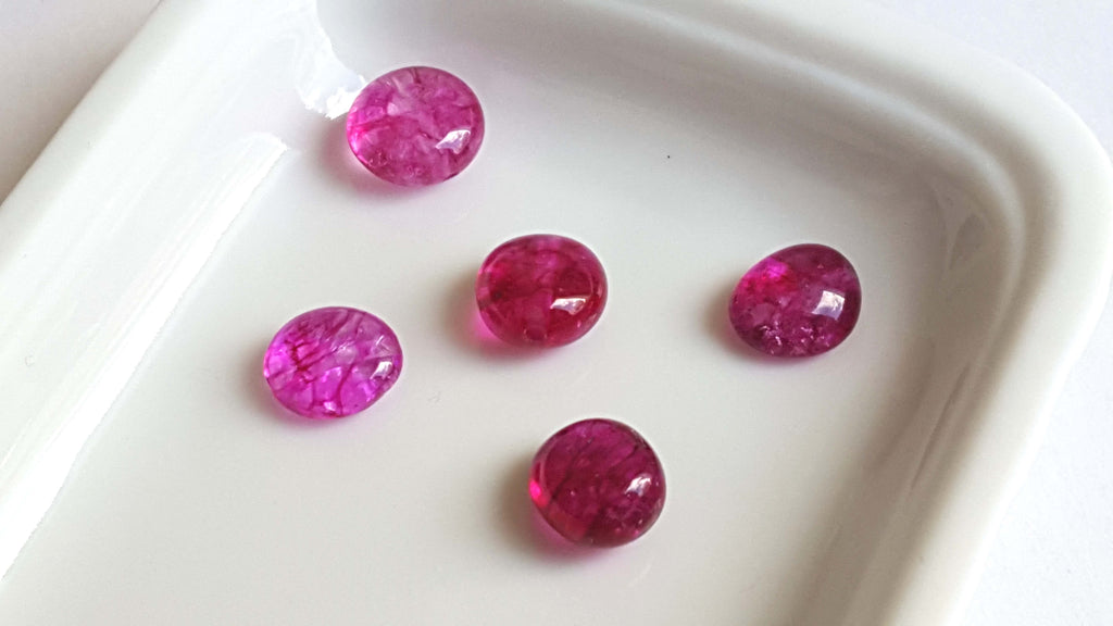 Perles Ovales 9 x 12 mm Quartz Teint&eacute; Rose x 5