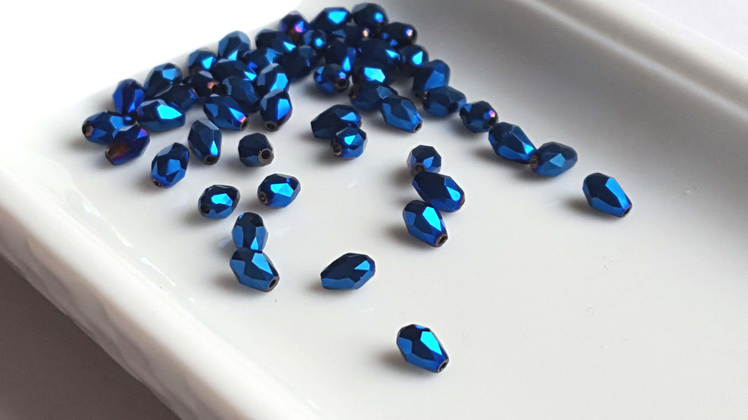Gouttes 3 x 5 mm Bleu M&eacute;tallique x 50