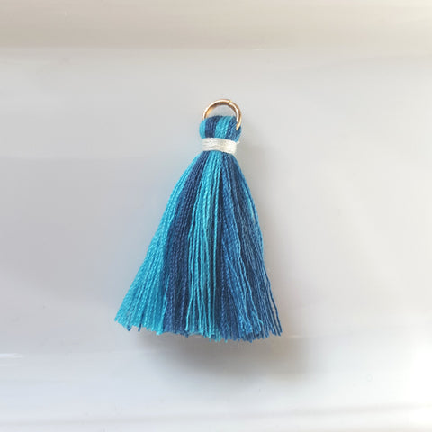 Pompon en coton 3.5 cm Bleu/Bleu Turquoise Fonc&eacute; x 1