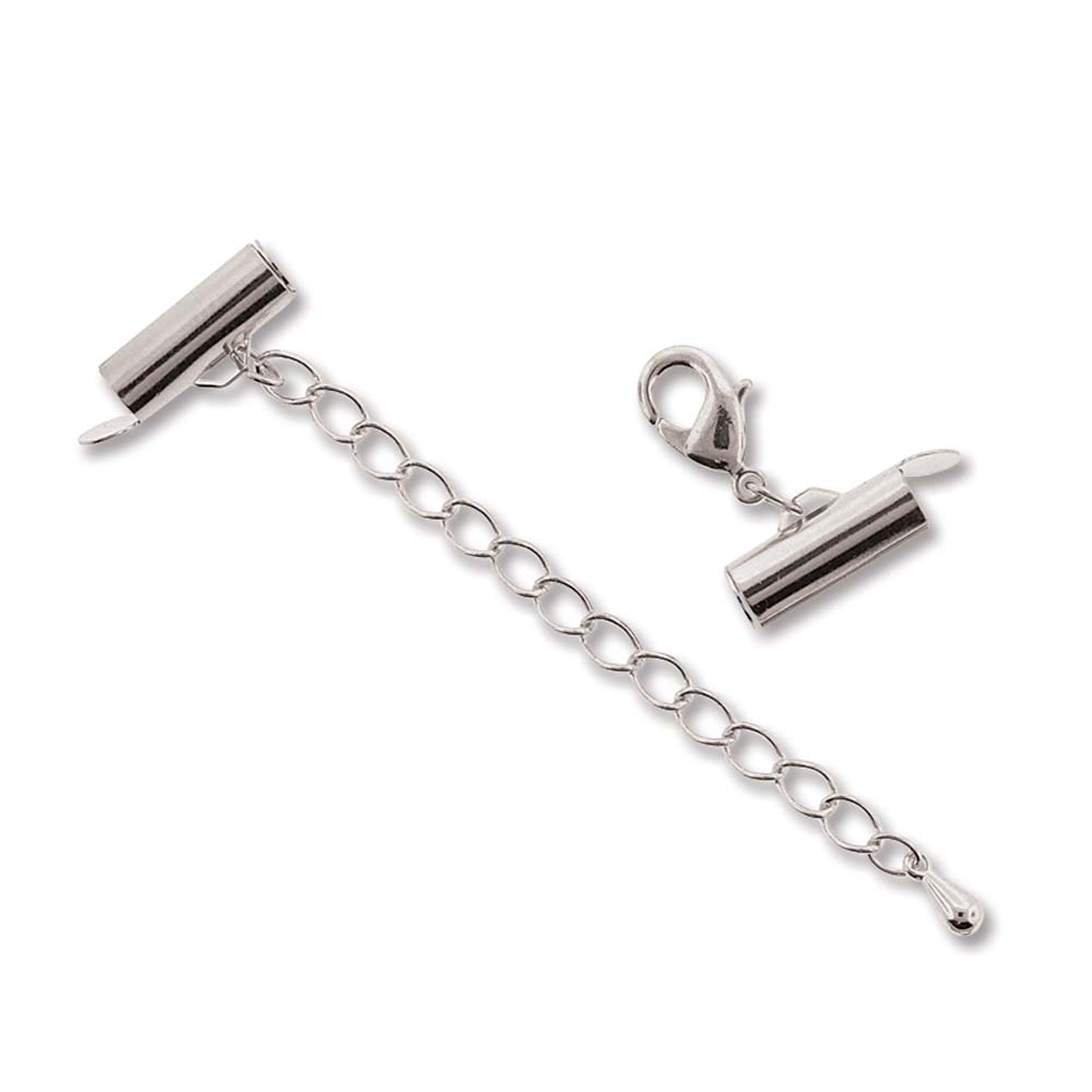 Embout pour tissage de perles 13 mm avec fermoir et cha&icirc;nette d'extension Argent&eacute; x 1