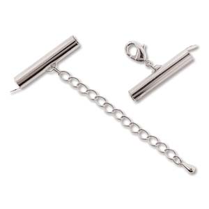 Embout pour tissage de perles 25 mm avec fermoir et cha&icirc;nette d'extension Argent&eacute; x 1